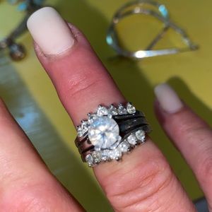 Faux engagement Cubic Zirconia Solitare Ring Set